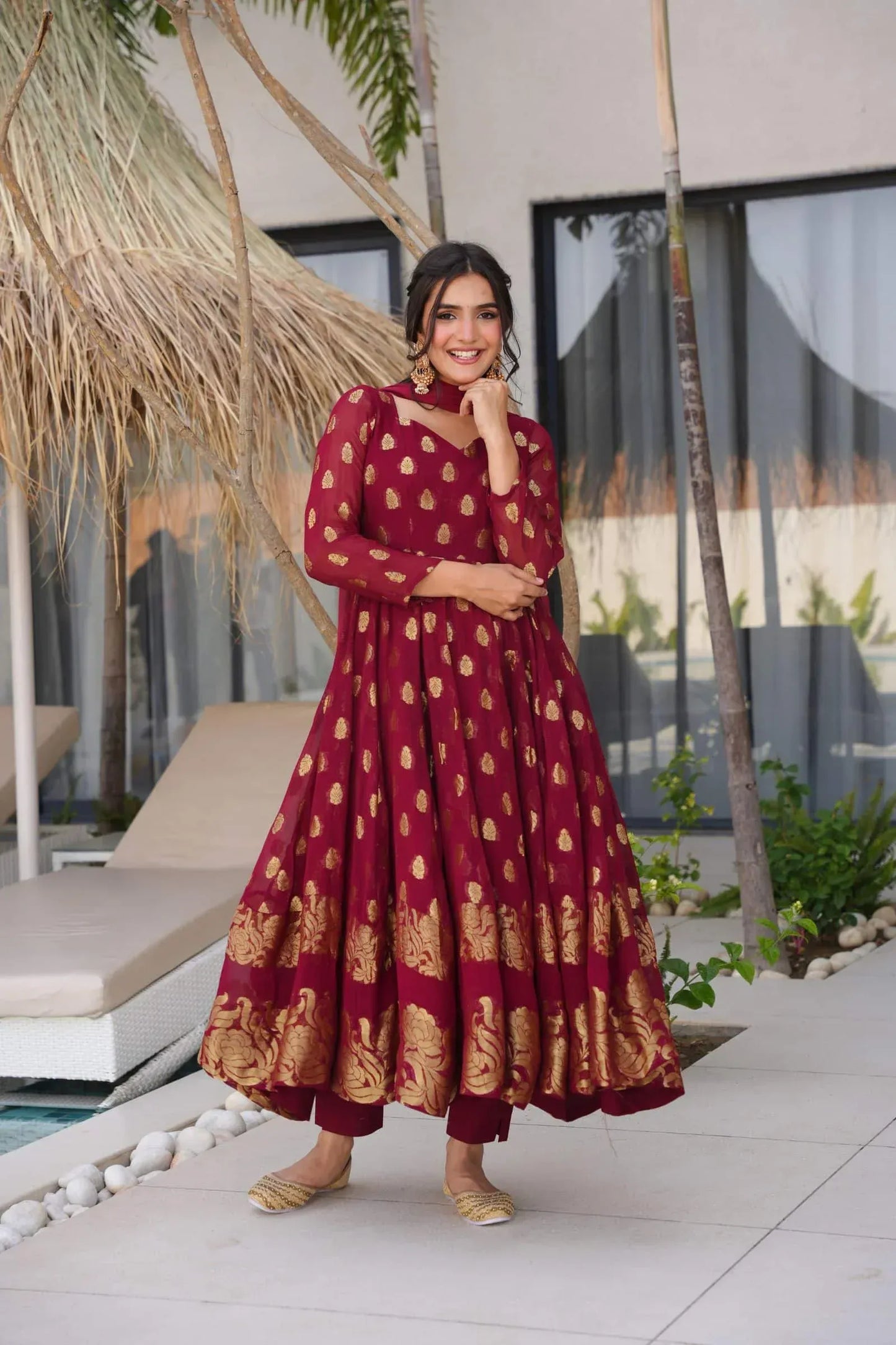 Stunning Maroon Anarkali Suit with  Dupatta – Traditional Wear