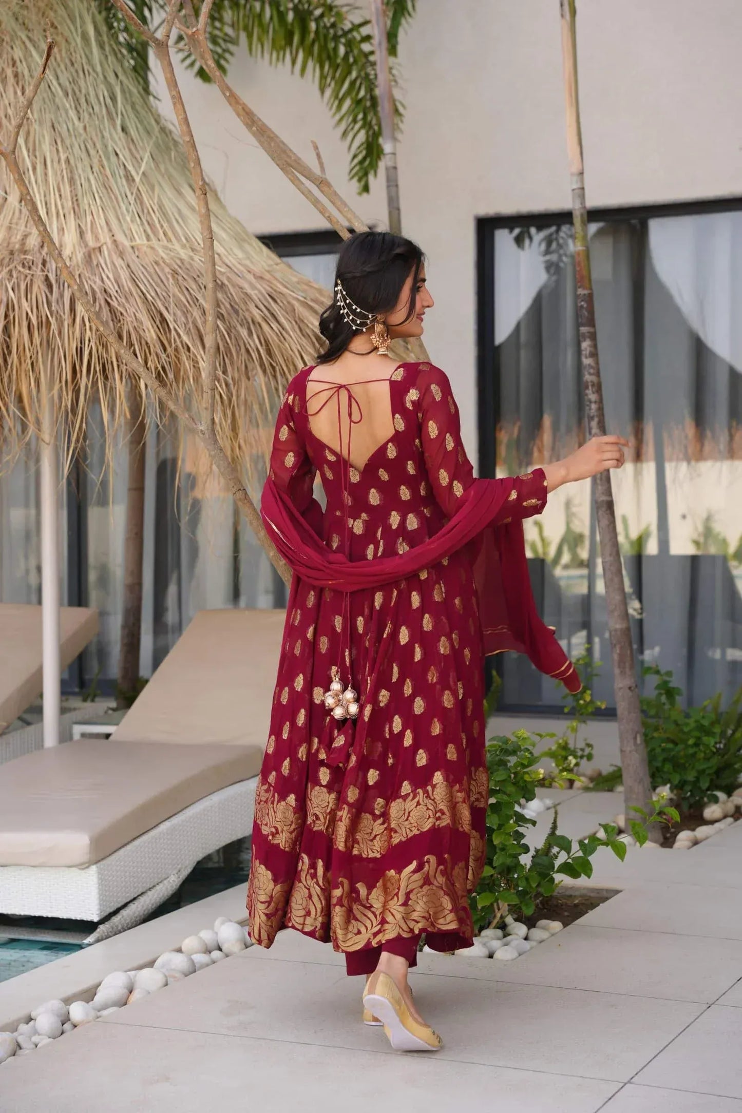 Stunning Maroon Anarkali Suit with  Dupatta – Traditional Wear