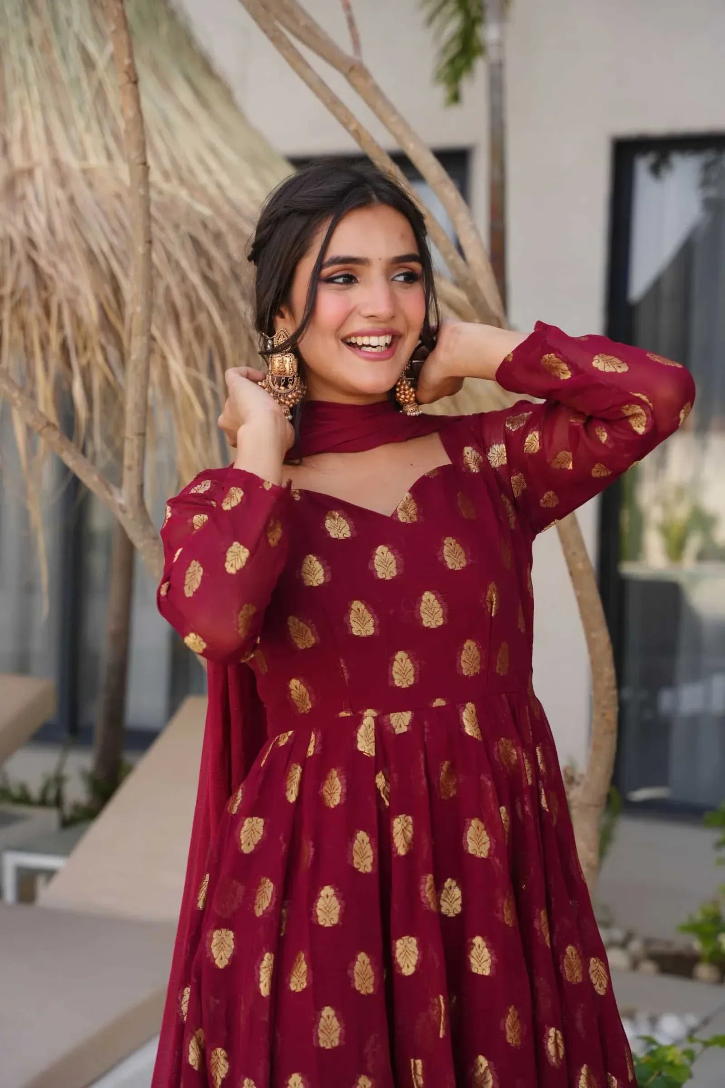 Stunning Maroon Anarkali Suit with  Dupatta – Traditional Wear