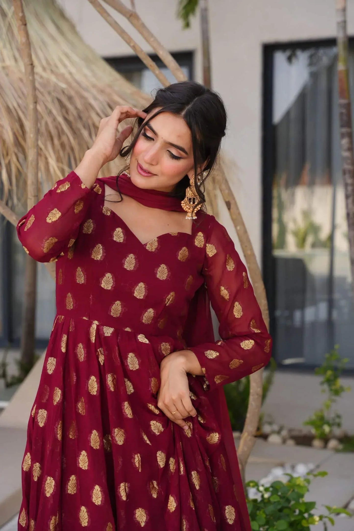 Stunning Maroon Anarkali Suit with  Dupatta – Traditional Wear