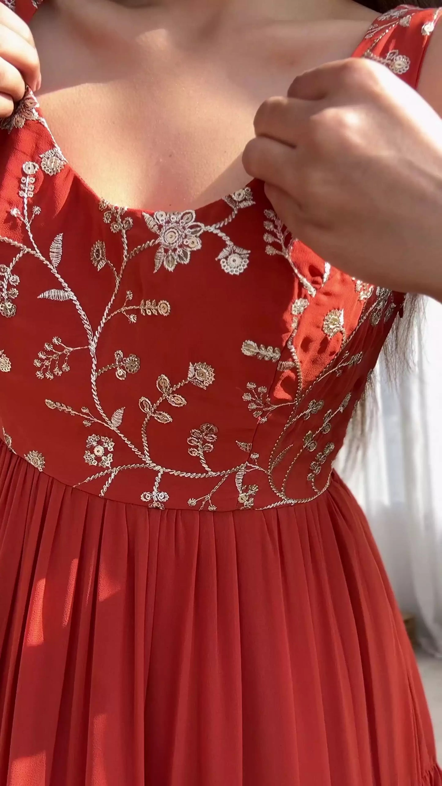 Rust Orange Embroidered Anarkali Suit Set with Dupatta | Traditional Ethnic Gown for Women |