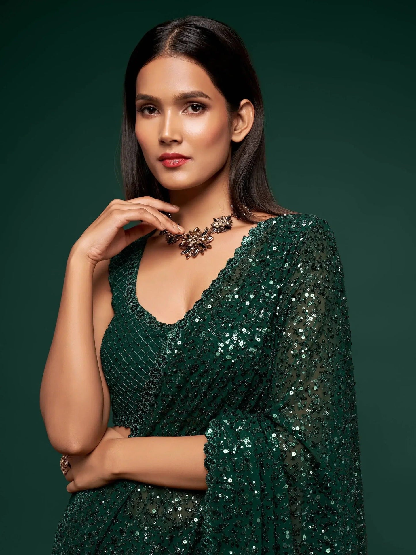 Stylish Soft Flowy Georgette Sequin Saree For Party Look