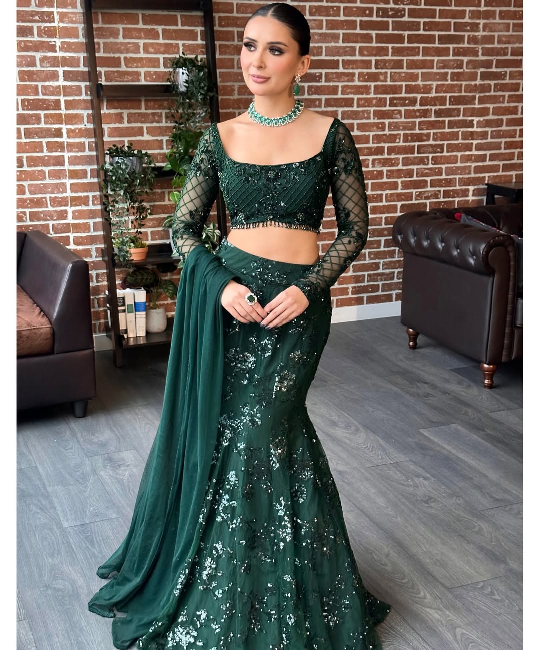 Premium Green Fish Cut Net Lehenga Choli for Women