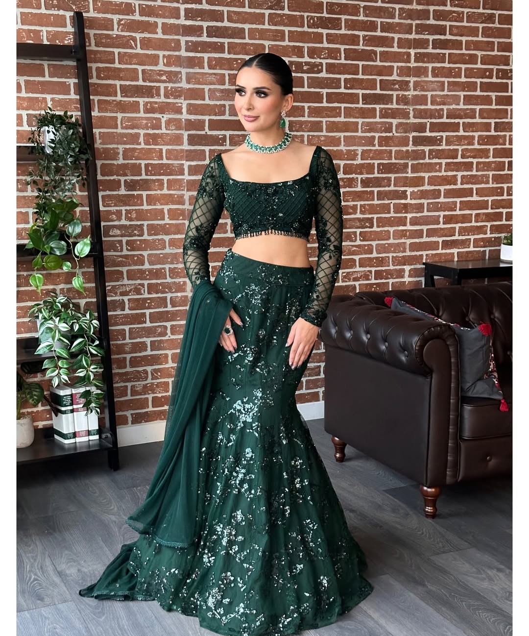 Premium Green Fish Cut Net Lehenga Choli for Women