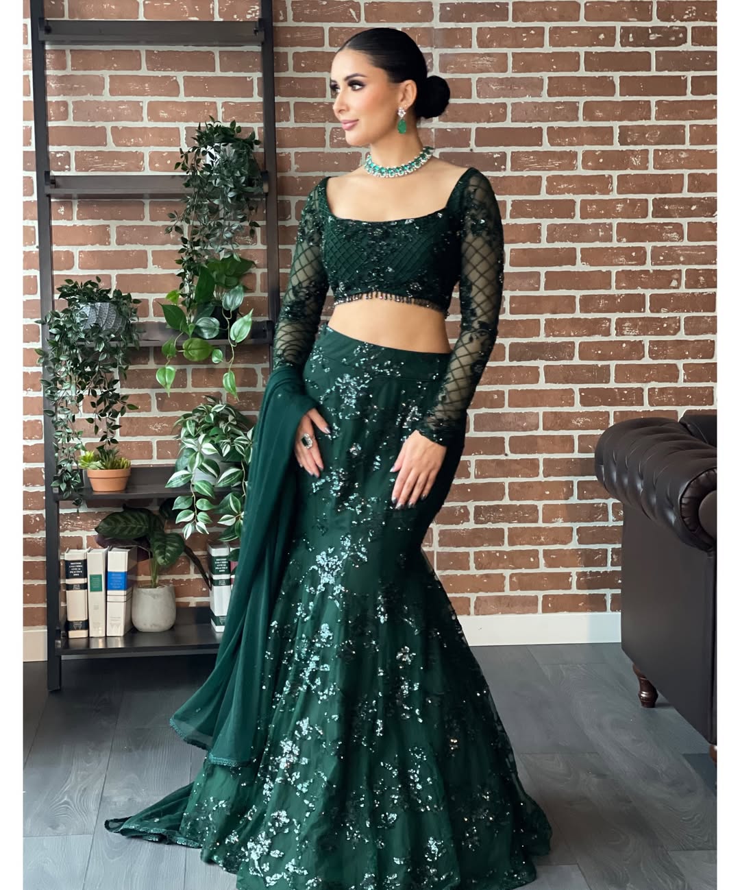 Premium Green Fish Cut Net Lehenga Choli for Women