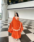 Orange Faux  Georgette Anarkali Gown Set-Festival & party wear