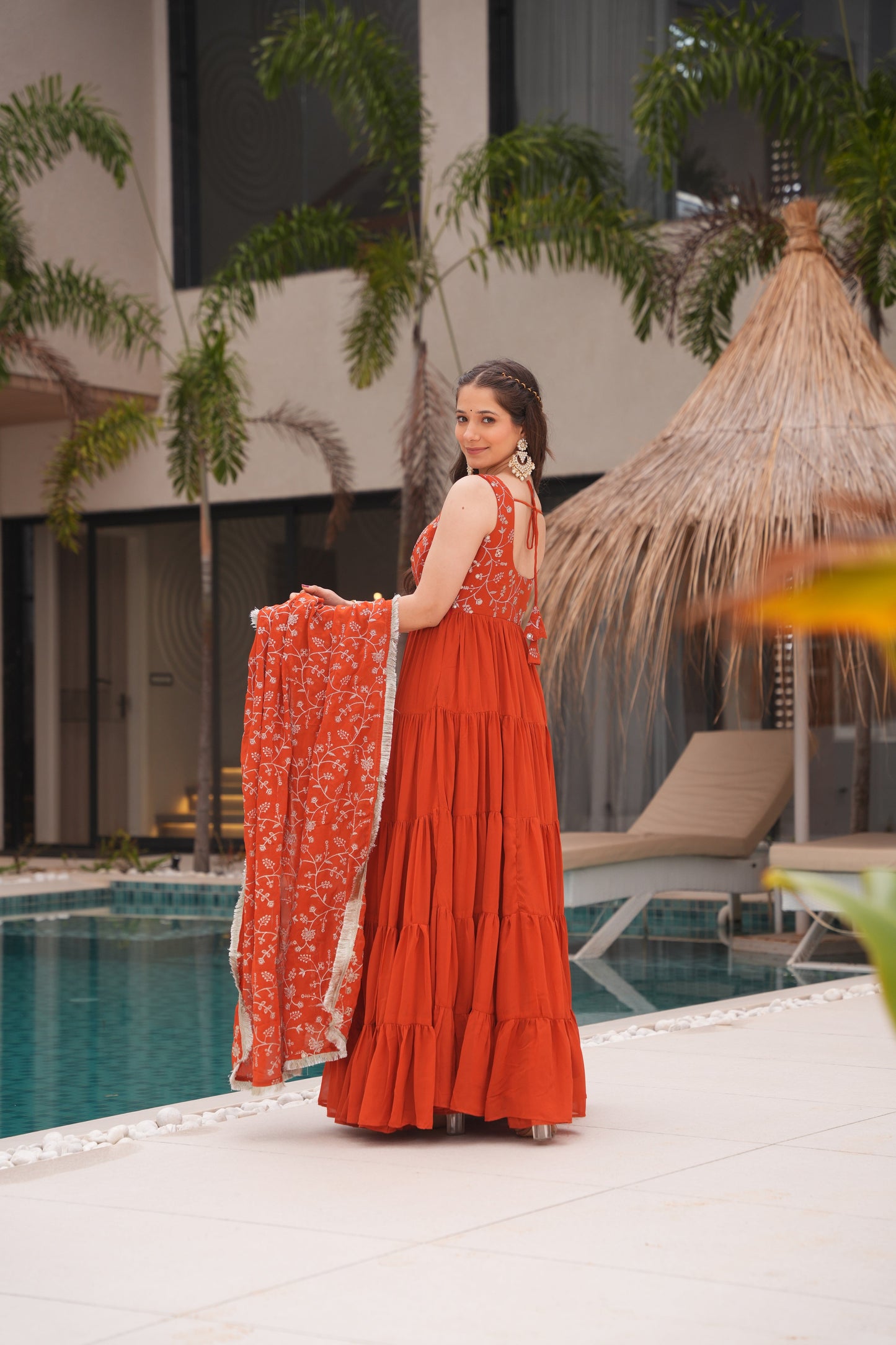 Orange Color Georgette Five Layer Ruffle Style Anarkali suits