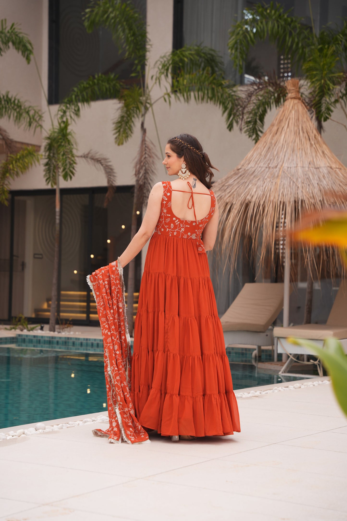 Orange Color Georgette Five Layer Ruffle Style Anarkali suits