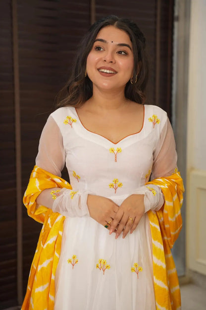 Kasturi white organza Anarkali suit set