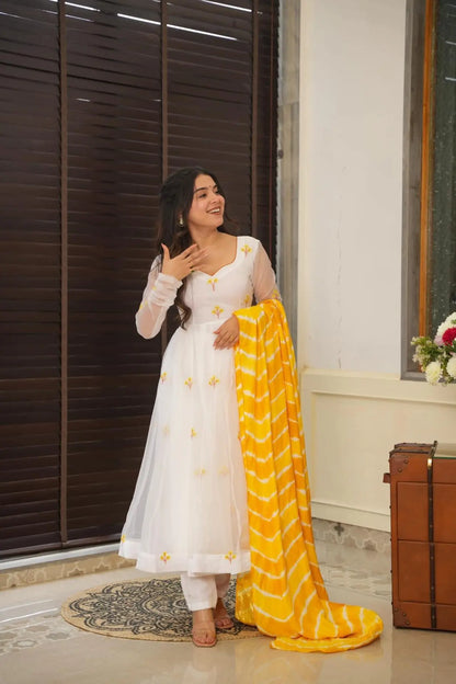 Kasturi white organza Anarkali suit set