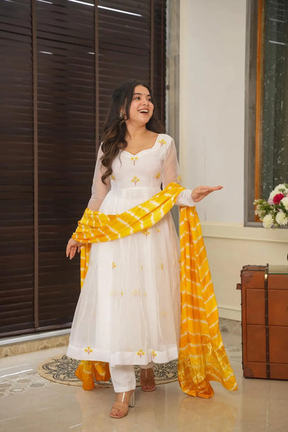 Kasturi white organza Anarkali suit set