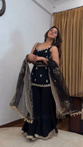 Premium Faux Georgette Palazzo Suit With Sequins Work