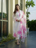 Delicate White Organza With Printed Designer Kurti Set