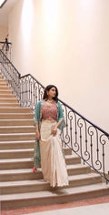 Cream Cowl Skirt Pink Blouse and Shrug With Embroiderry -Party Wear Outfits