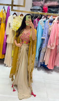 Cream Cowl Skirt Pink Blouse and Shrug With Embroidery -Party Wear Look