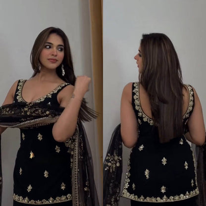Premium Faux Georgette Palazzo Suit With Sequins Work