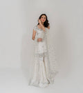 Elegant White Faux Georgette Sharara Suit with Mirror & Sequins Work