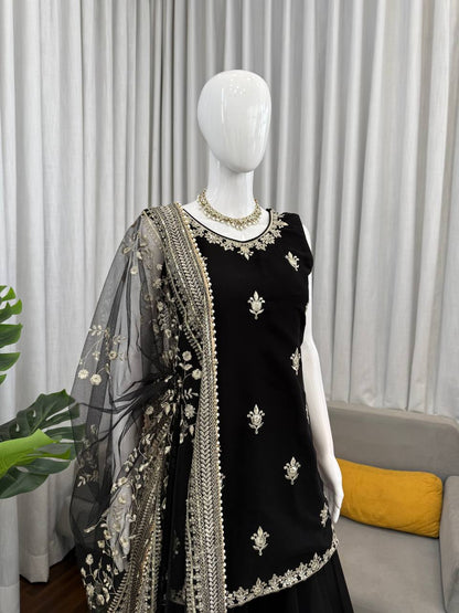 Premium Faux Georgette Palazzo Suit With Sequins Work