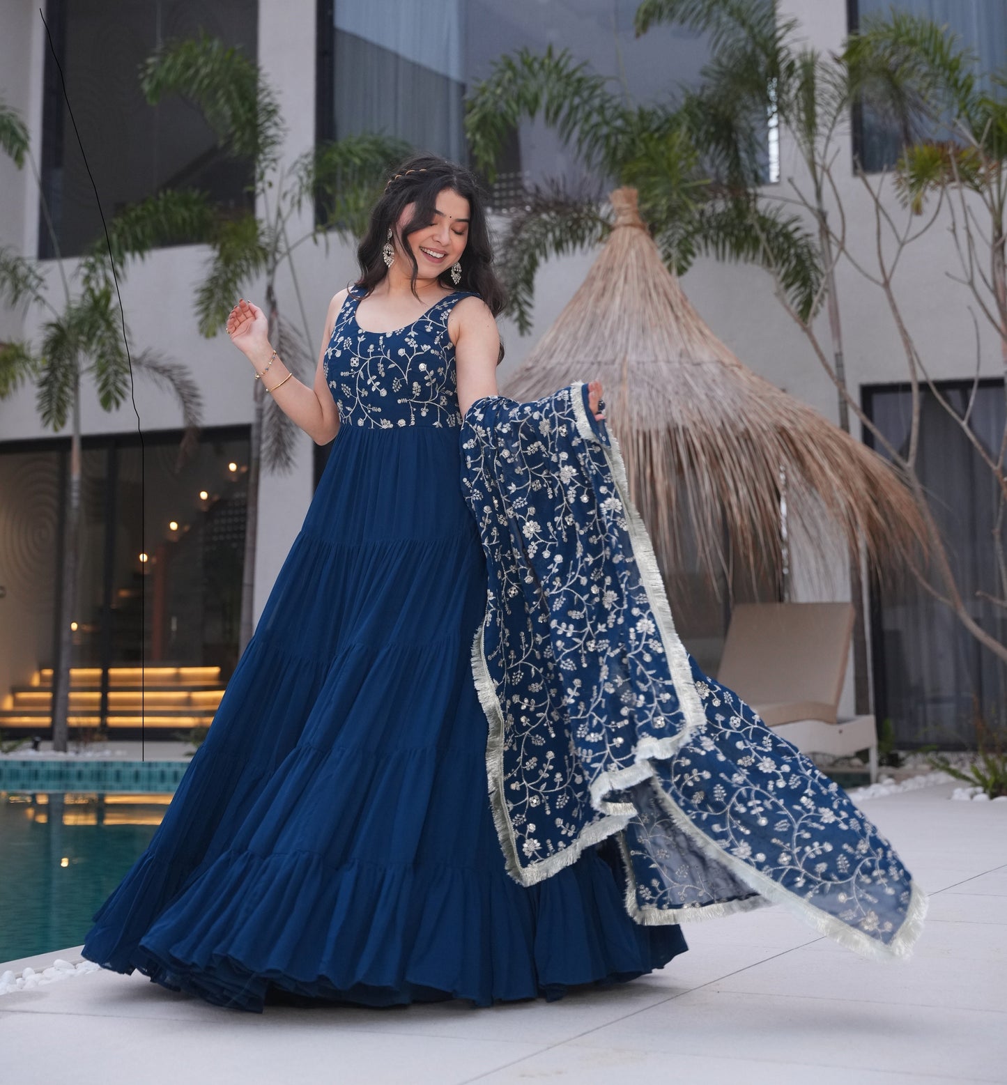 Rama Color Georgette Five Layer Ruffle Style Anarkali Gown