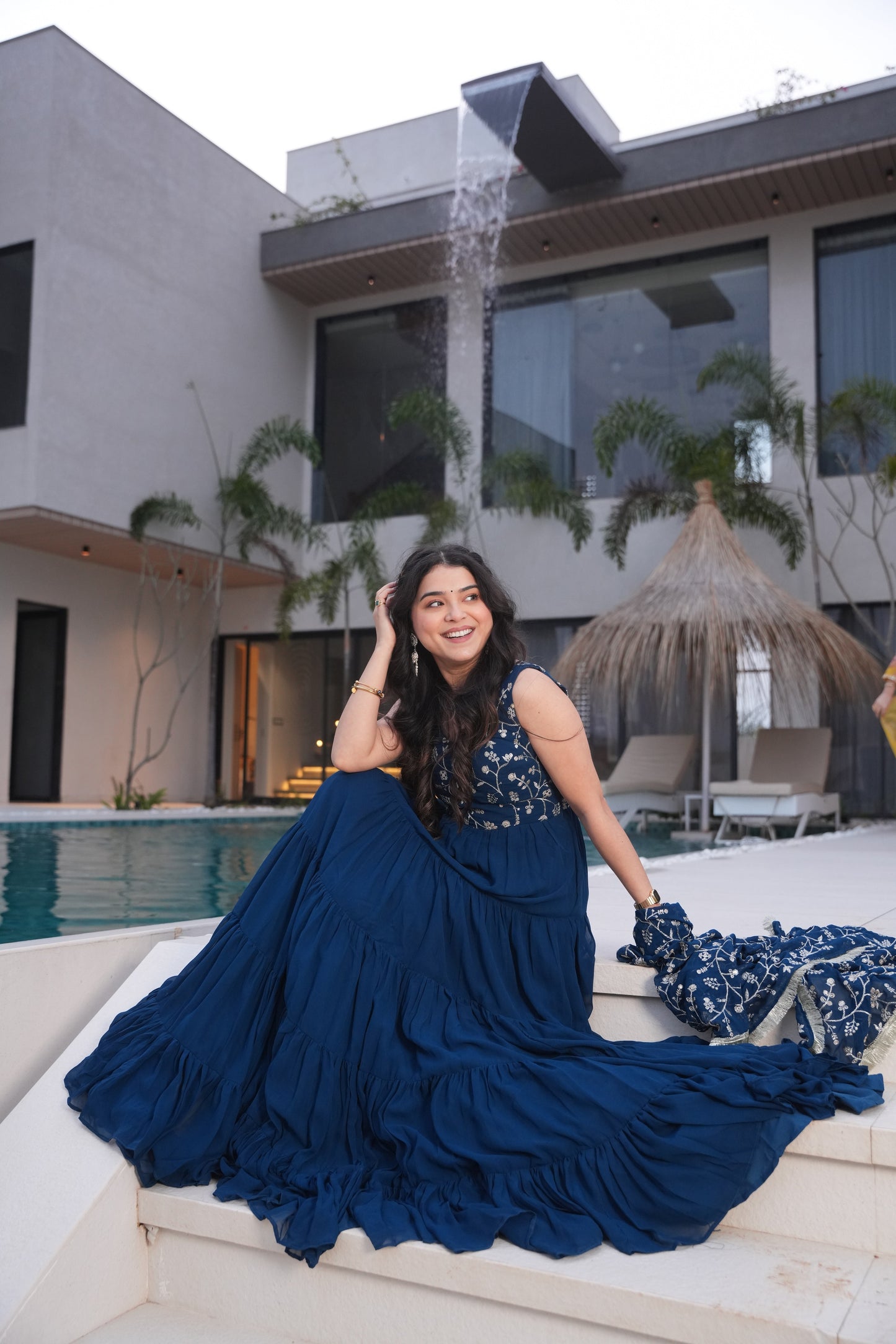 Rama Color Georgette Five Layer Ruffle Style Anarkali Gown