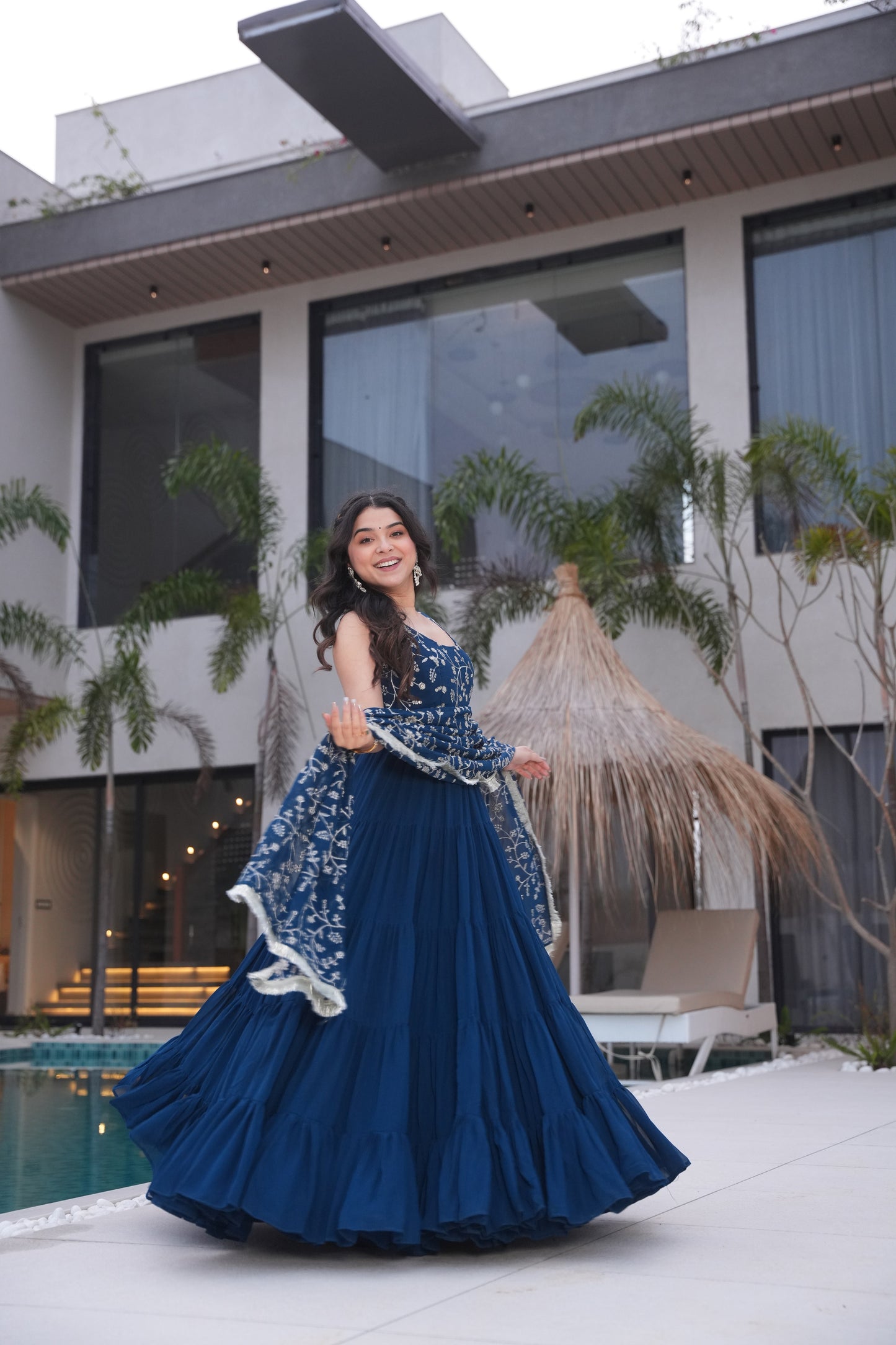 Rama Color Georgette Five Layer Ruffle Style Anarkali Gown