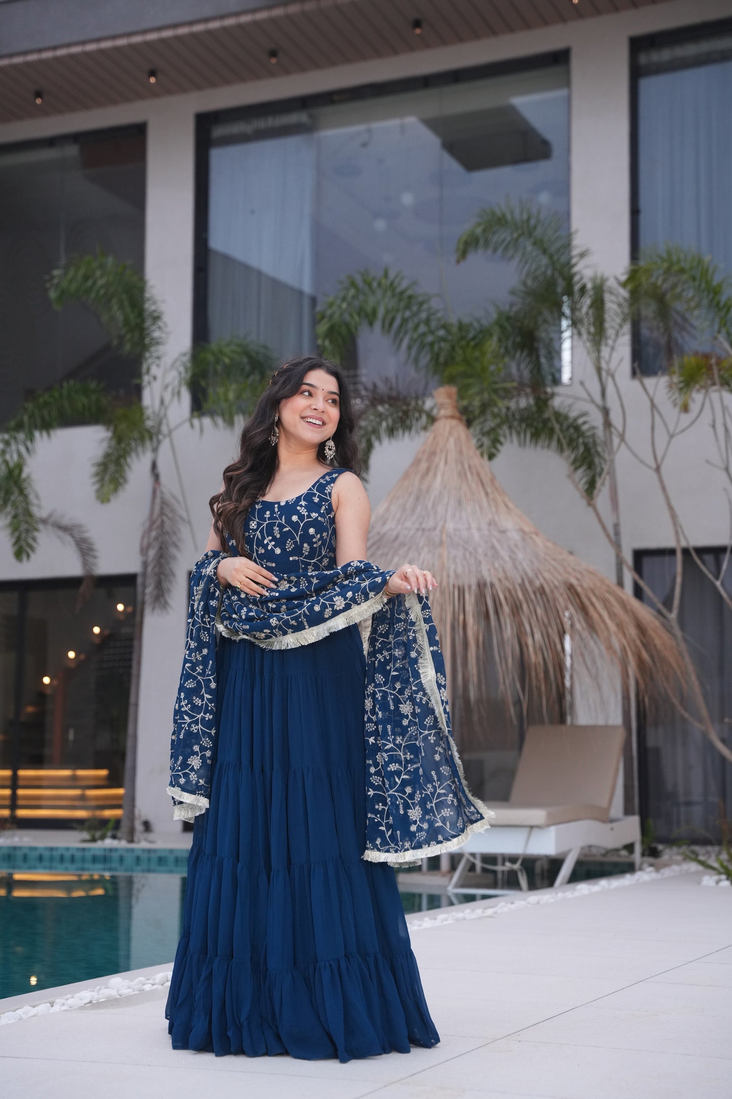 Rama Color Georgette Five Layer Ruffle Style Anarkali Gown
