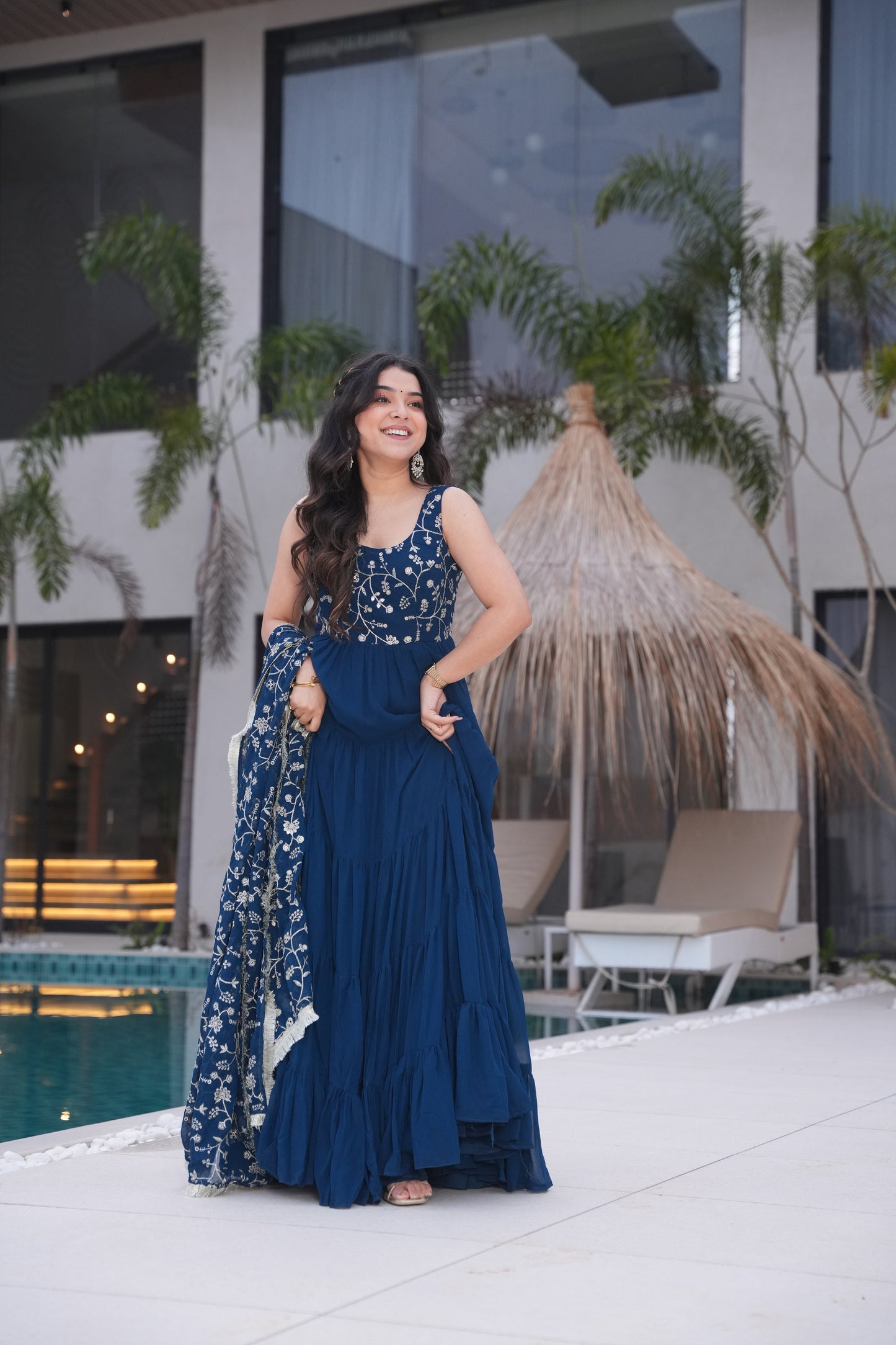 Rama Color Georgette Five Layer Ruffle Style Anarkali Gown