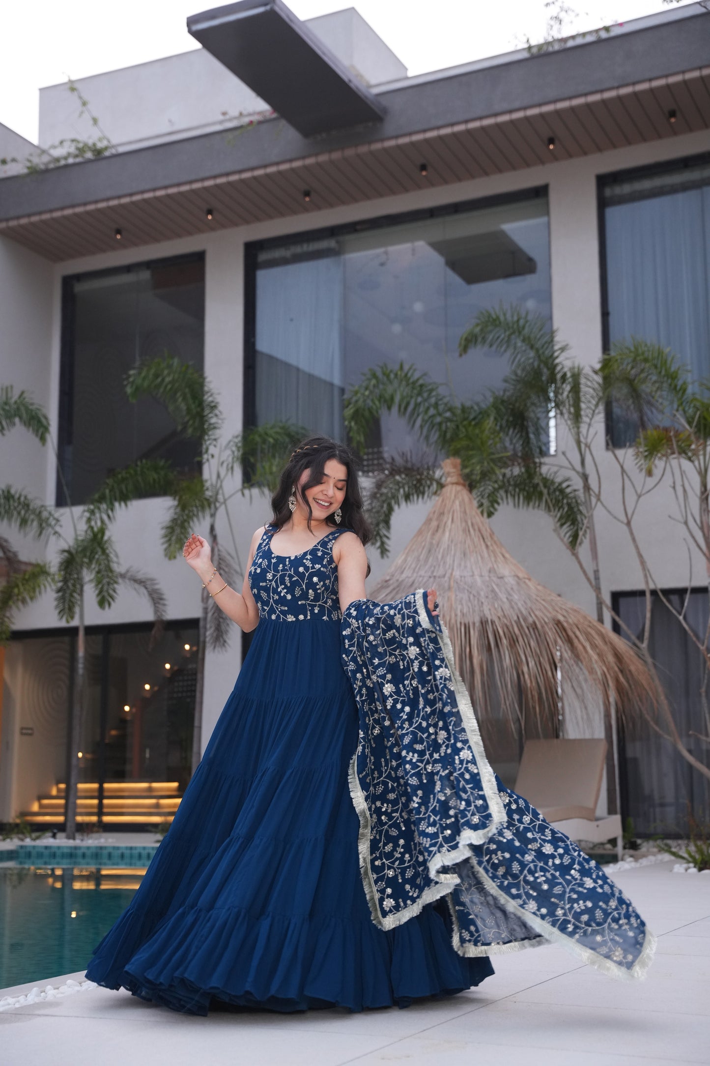 Rama Color Georgette Five Layer Ruffle Style Anarkali Gown