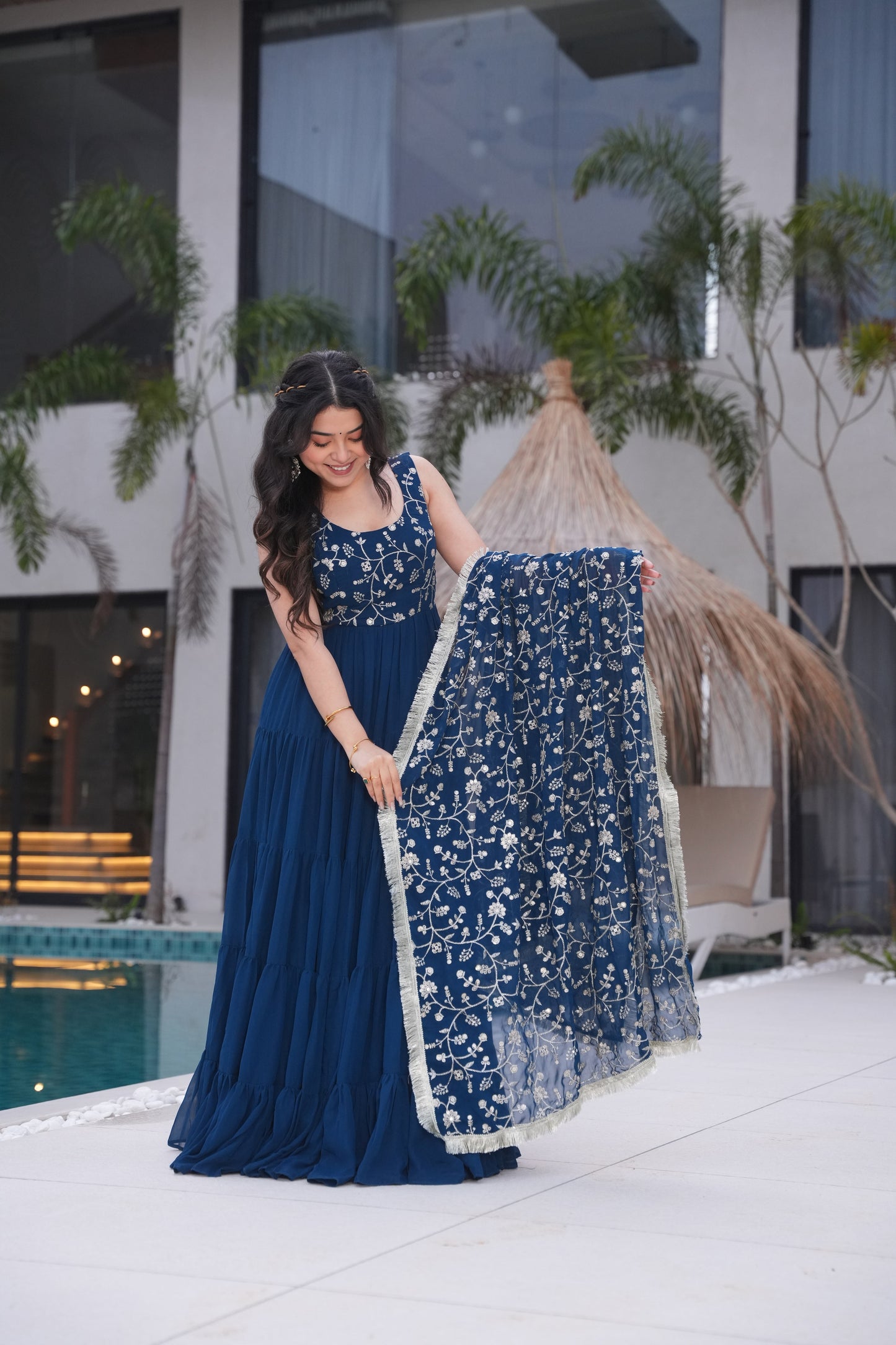 Rama Color Georgette Five Layer Ruffle Style Anarkali Gown