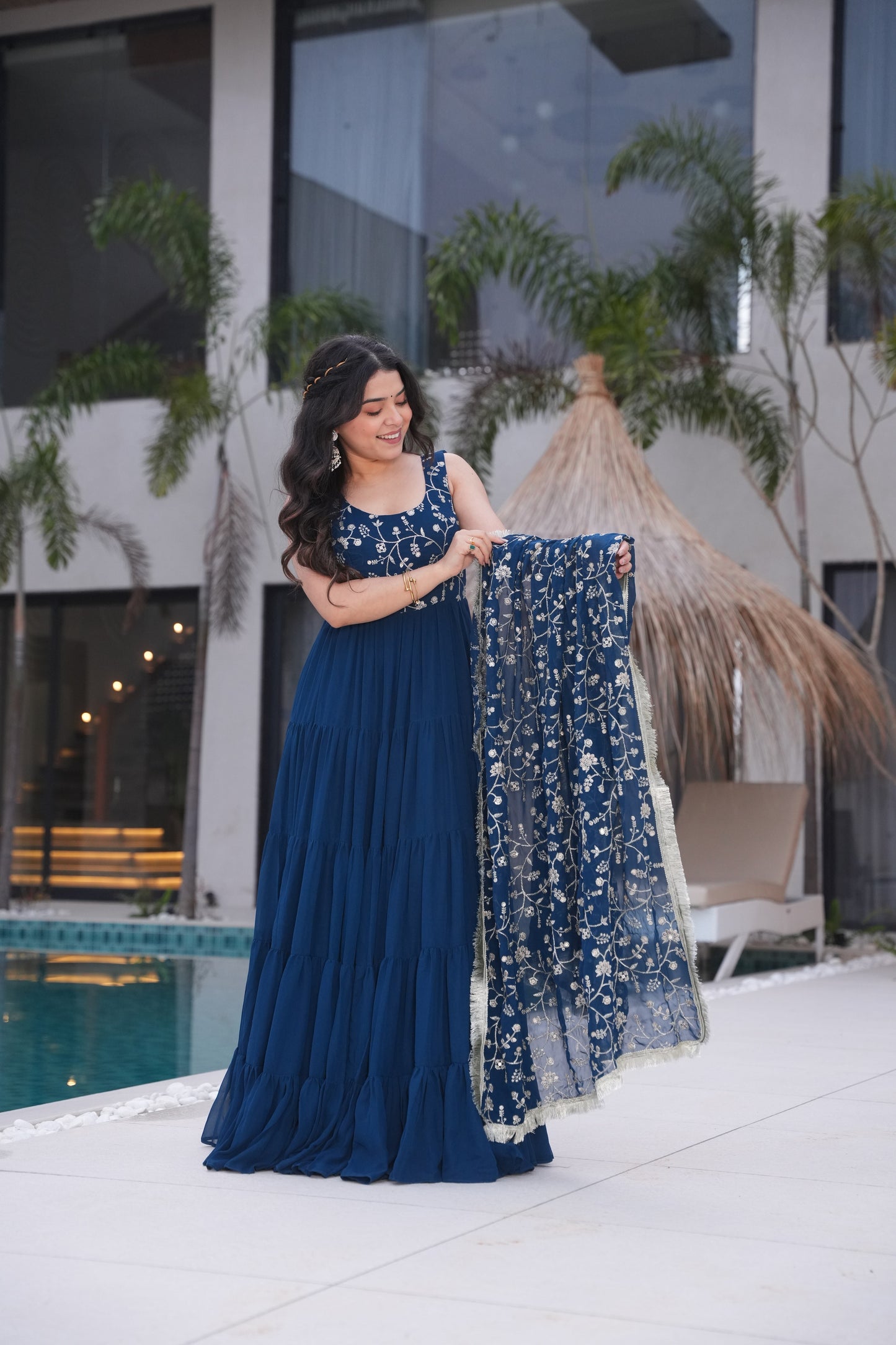 Rama Color Georgette Five Layer Ruffle Style Anarkali Gown