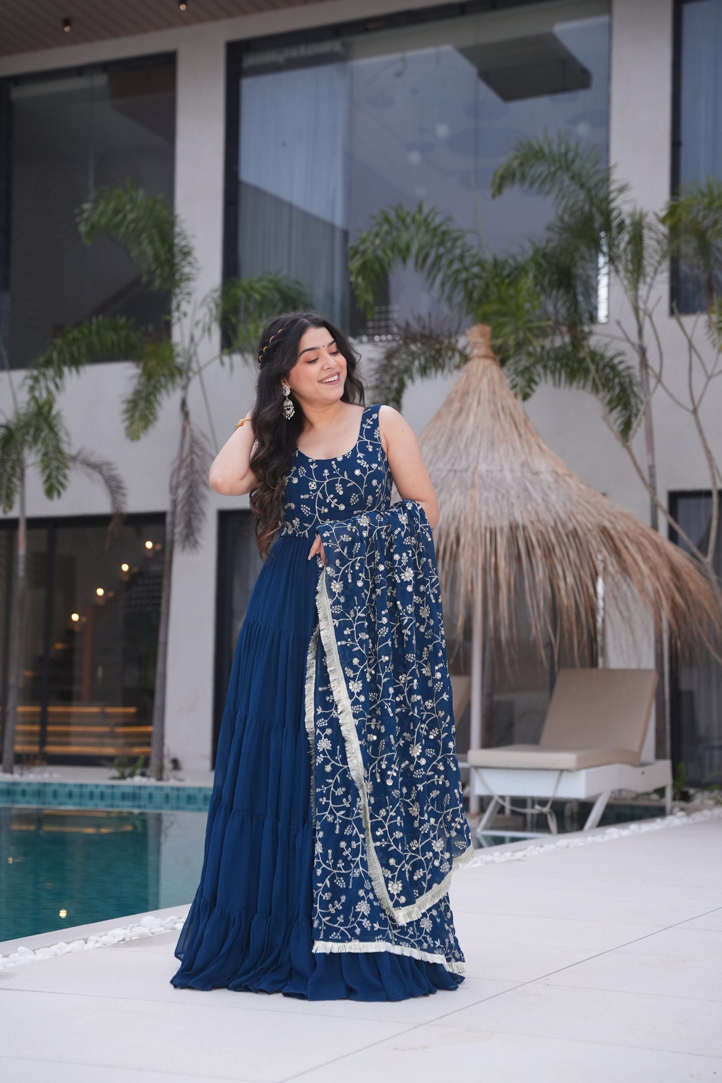 Rama Color Georgette Five Layer Ruffle Style Anarkali Gown
