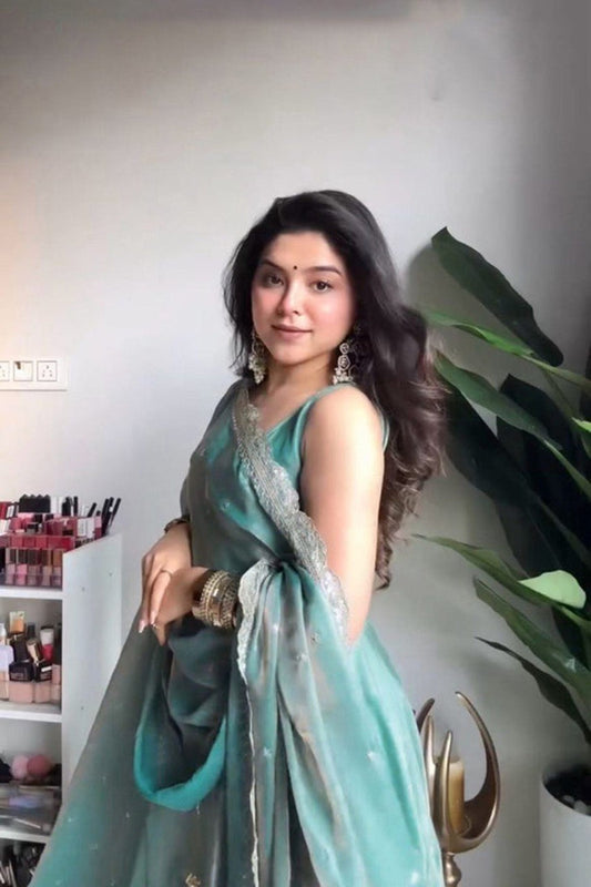 Elegant Fandy Silk Fully Stiched Anarkali Gown Set