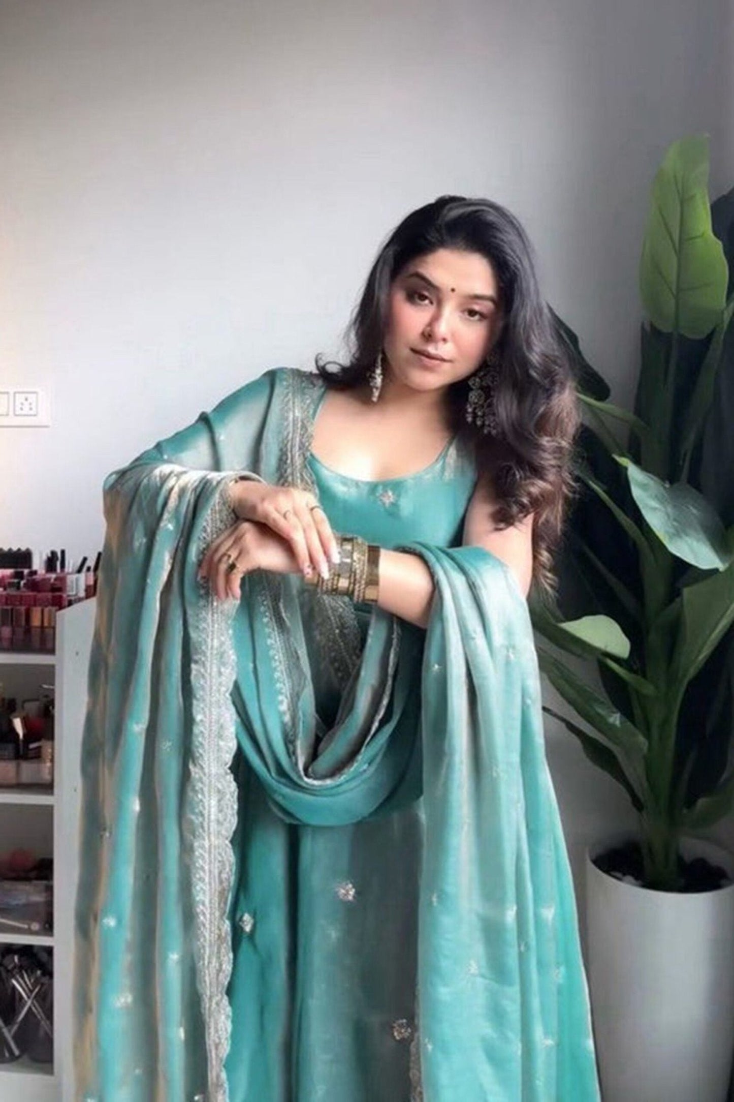Elegant Fandy Silk Fully Stiched Anarkali Gown Set