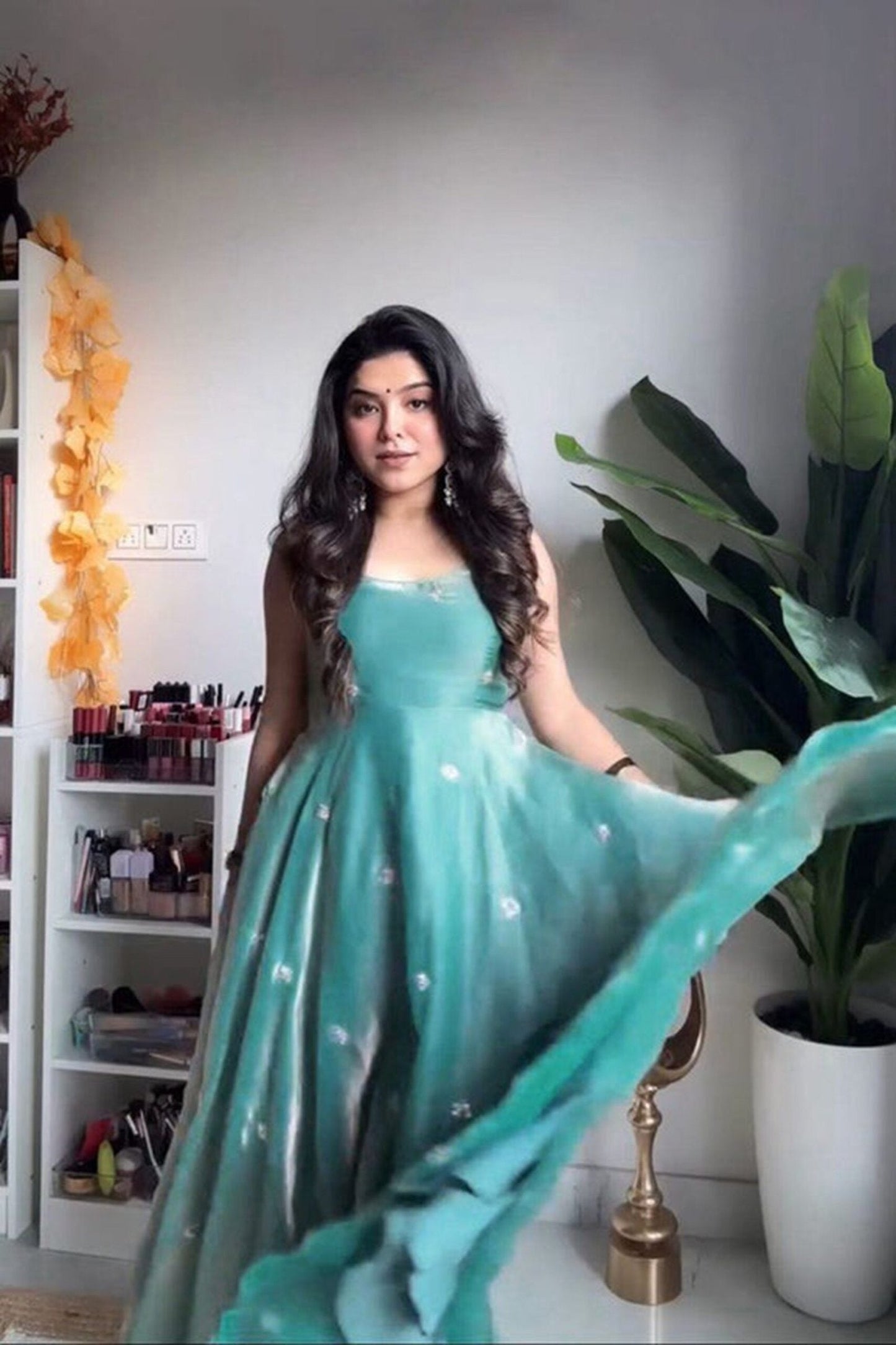 Elegant Fandy Silk Fully Stiched Anarkali Gown Set